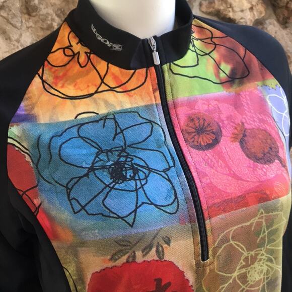 Sugoi 1/2 Zip Floral Cycling Black Jacket with Pockets Women's Size Medium - Picture 4 of 7